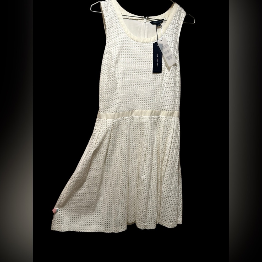 TOMMY HILFIGER Womens White Lined Sleeveless Eyelit Short Fit + Flare Dress 4